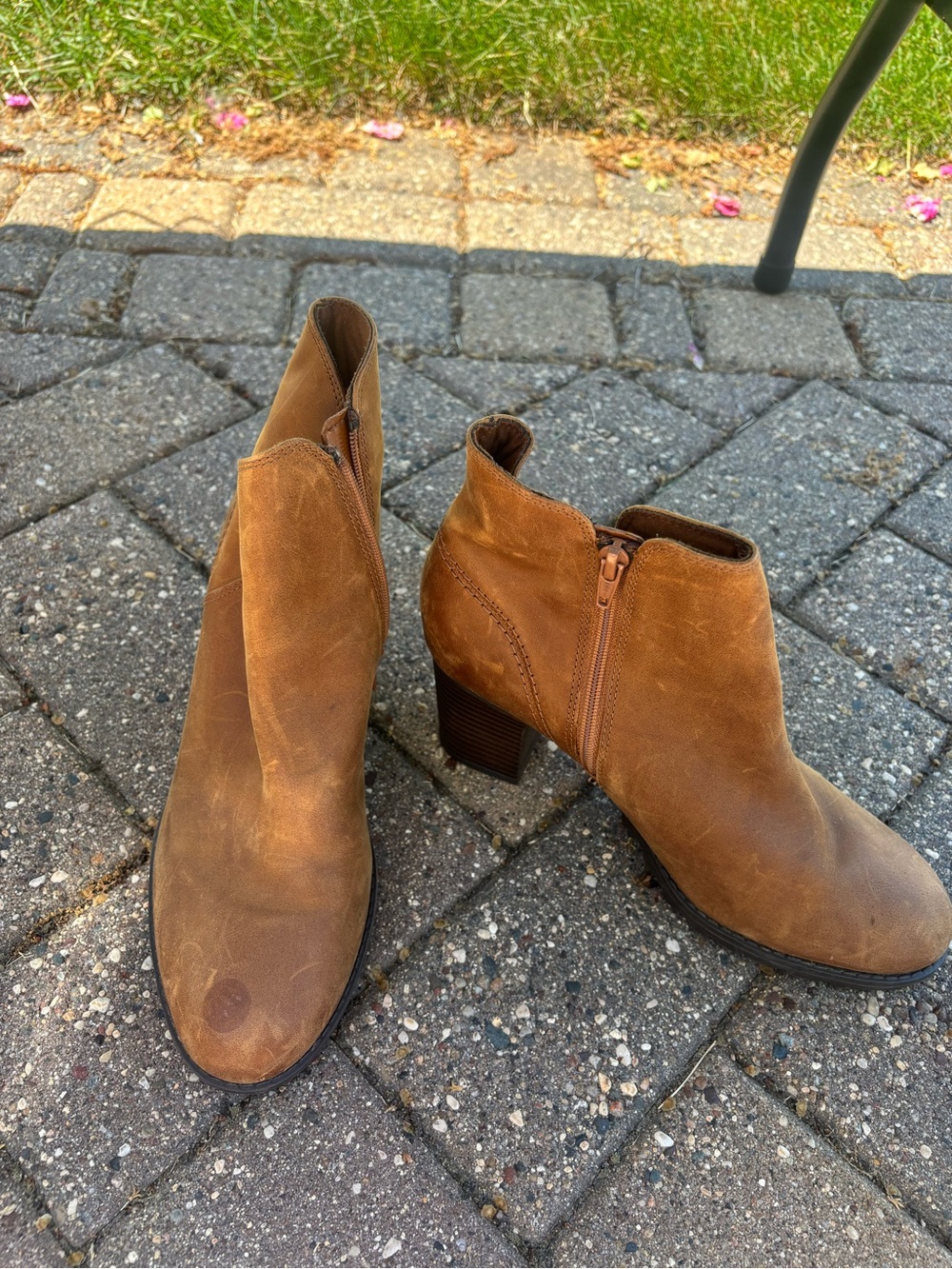 H&M Cognac Suede Ankle Booties with Side Zip